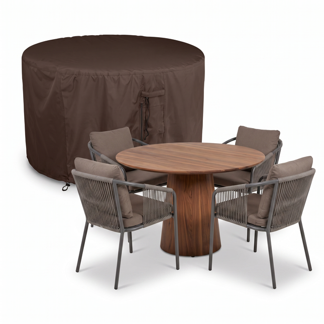 Housse de salon de jardin pour table ronde 600D luxe brun foncé