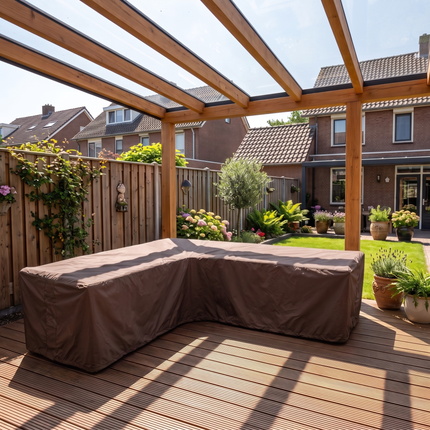 Housse de banc d’angle de jardin aux côtés égaux 600D luxe brun foncé