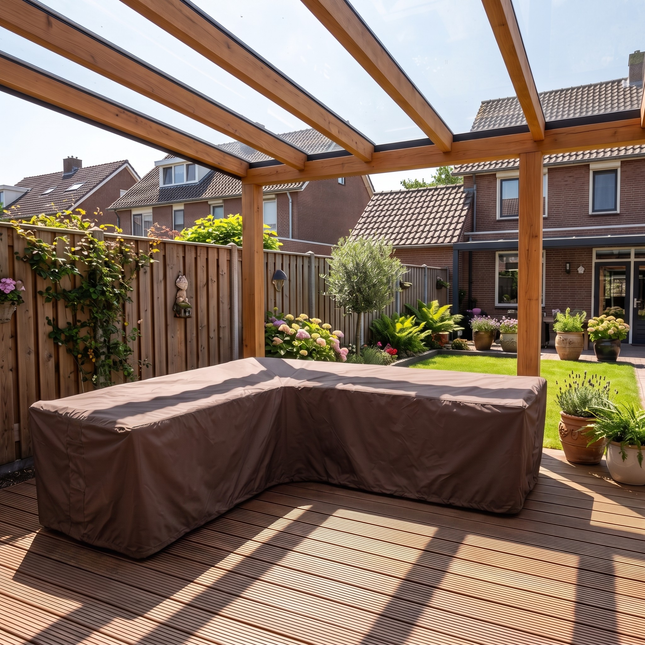 Housse de banc d’angle de jardin aux côtés égaux 600D luxe brun foncé
