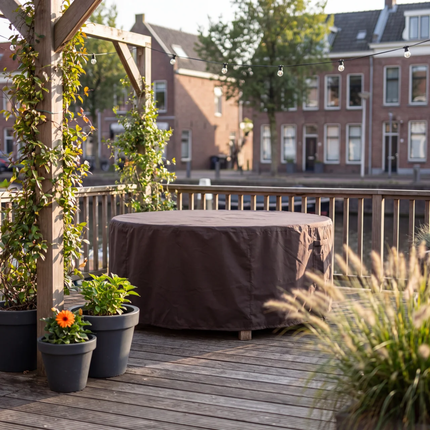 Housse de salon de jardin pour table ronde 600D luxe brun foncé