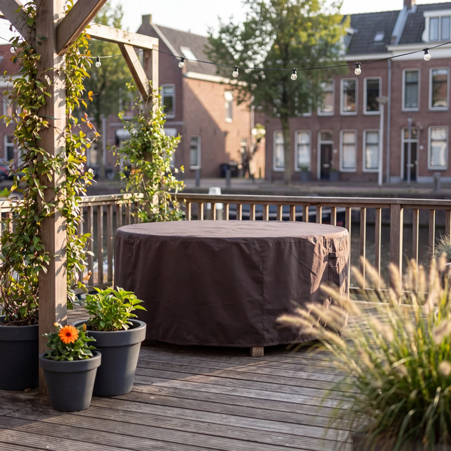Housse de salon de jardin pour table ronde 600D luxe brun foncé