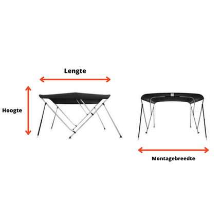 Biminitop Biminitop 4-Boogs Zwart Zware Kwaliteit 600D